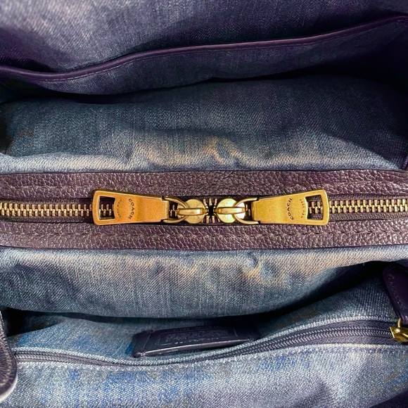 Excellent Denim / Leather Coach Satchel w/ 3 Divided Sections $425 Well Made! - Picture 11 of 11